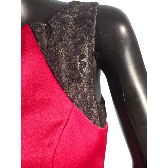 NWOT Claret Satin/Black Lace Illusion Back A-Line - Da Vinci - Picture 5 of 9